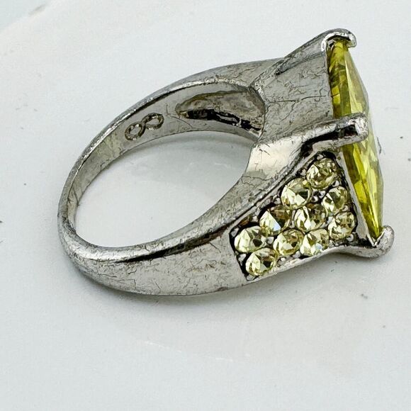 Vintage Leach & Garner Yellow Rhinestone Statement Ring Retro Glam Regency - Picture 7 of 10